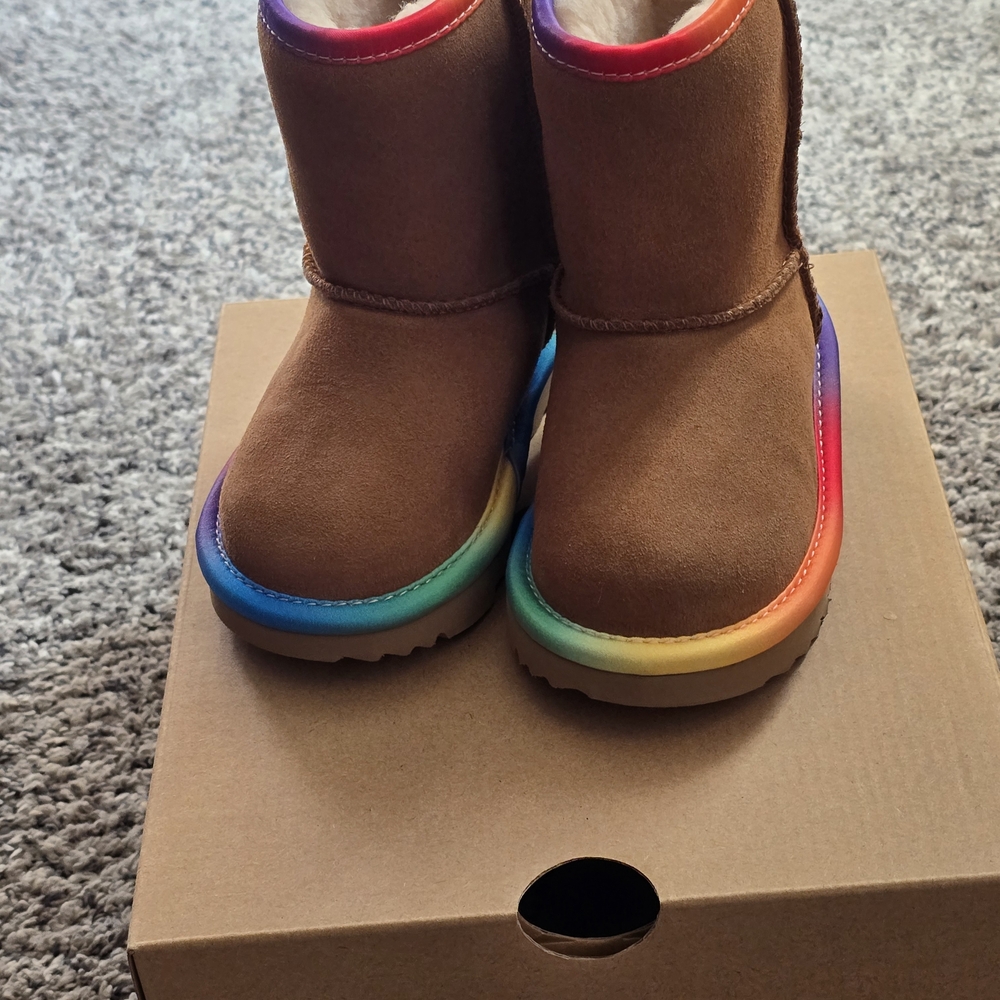 Brown Boots with Rainbow Trim